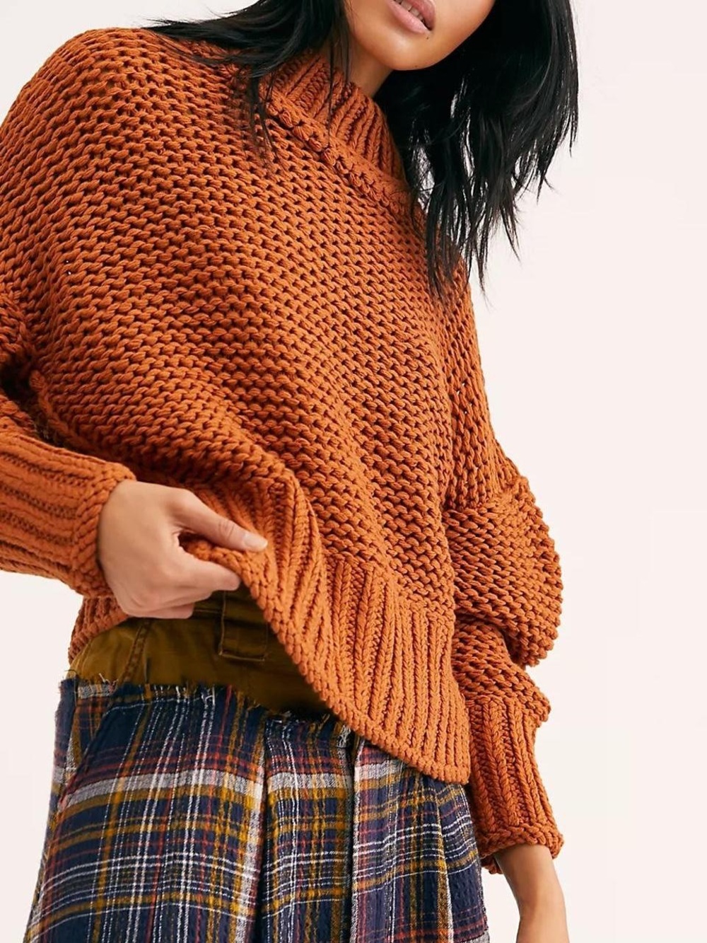 Free People My Only Sunshine Chunky Turtleneck Sweater in Rust Orange